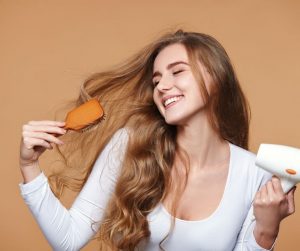 Woman with beautiful hair call for action